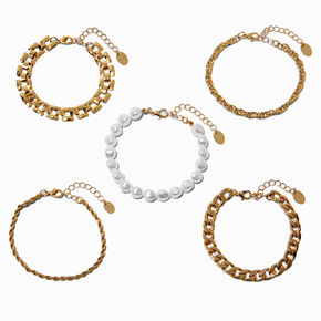 Gold-tone Mixed Chain Bracelet Set - 5 Pack,