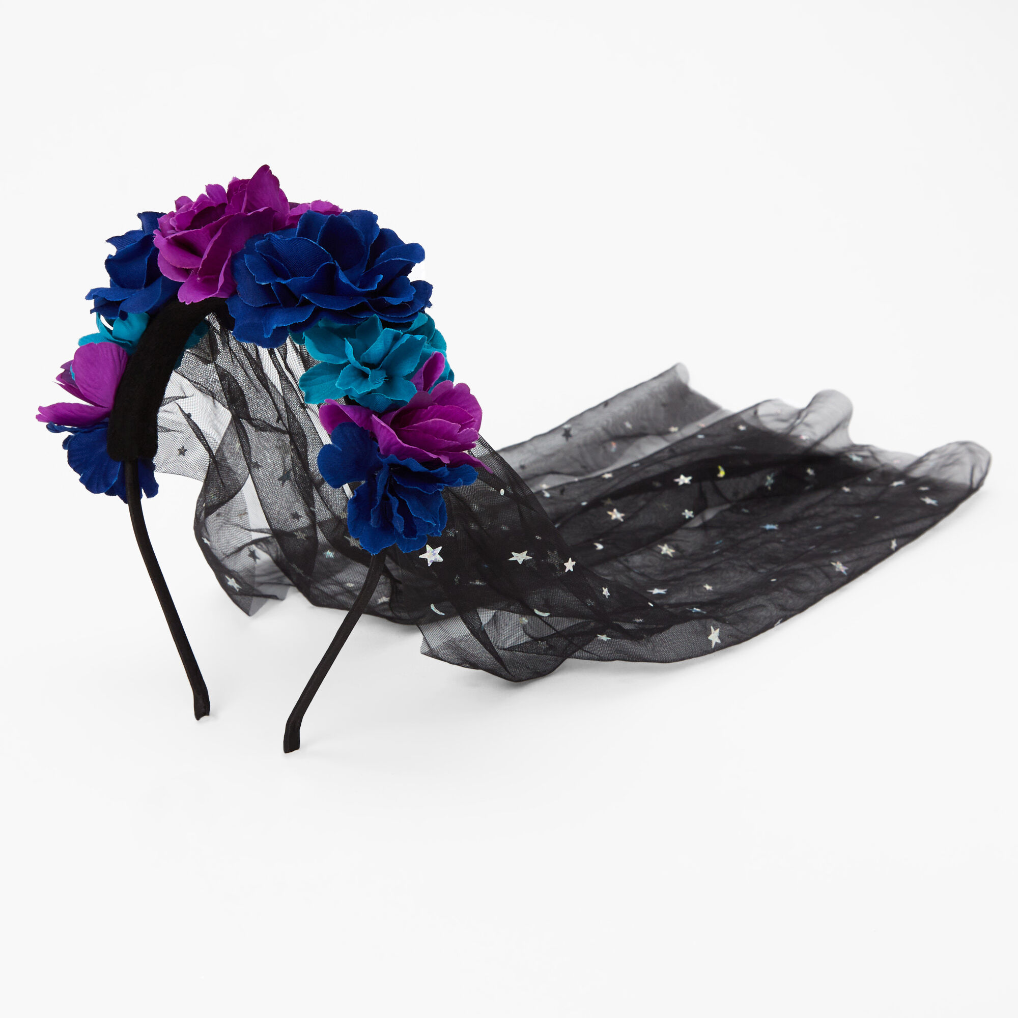 Halloween Flower Crown Celestial Veil Headband - Black