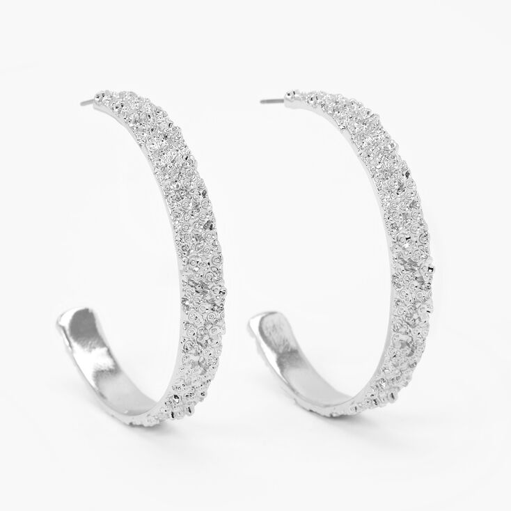 Silver 50MM Rugged Textured Hoop Earrings | Claire's