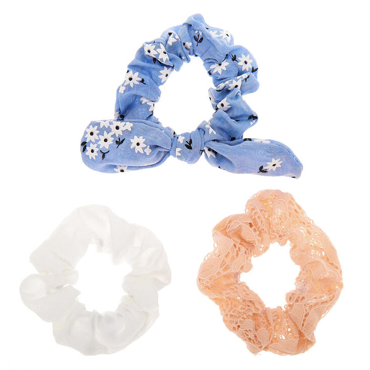 Claire's Chouchous à nœud noué dentelle floral pastel - Lot de 3