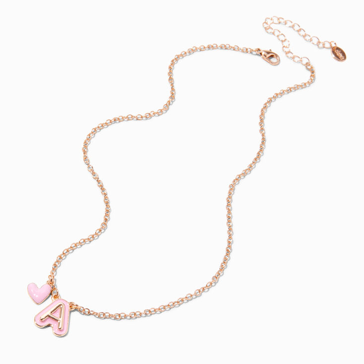 Pink Bubble Initial Heart Pendant Necklace - A ,