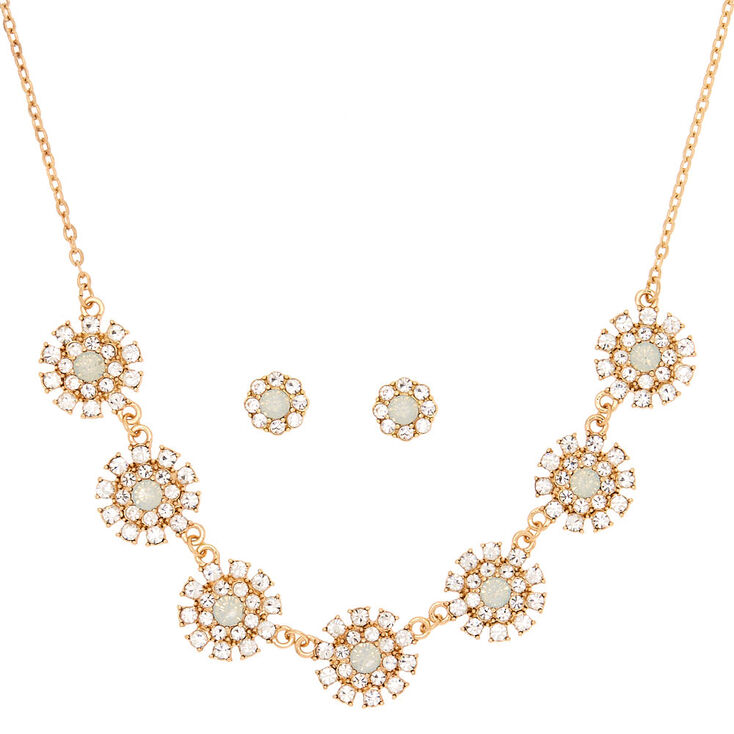 Lot de 2 bijoux avec fleurs de strass en verre couleur dor&eacute; et opale d&rsquo;imitation,