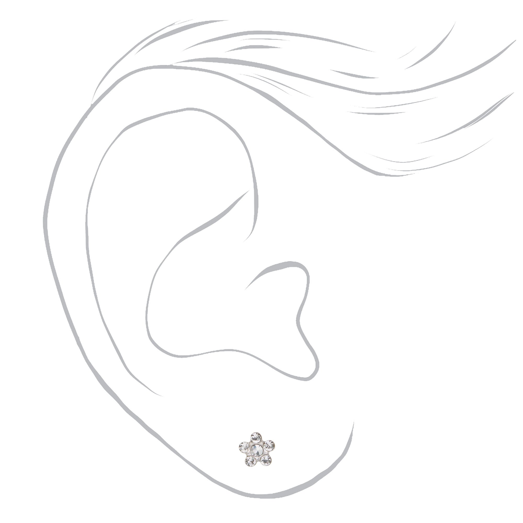 14kt White Gold Crystal Daisy Studs Ear Piercing Kit with Ear Care Solution,