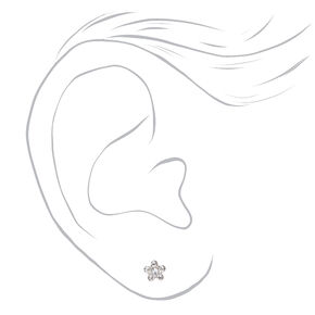 14kt White Gold Crystal Daisy Studs Ear Piercing Kit with Ear Care Solution,