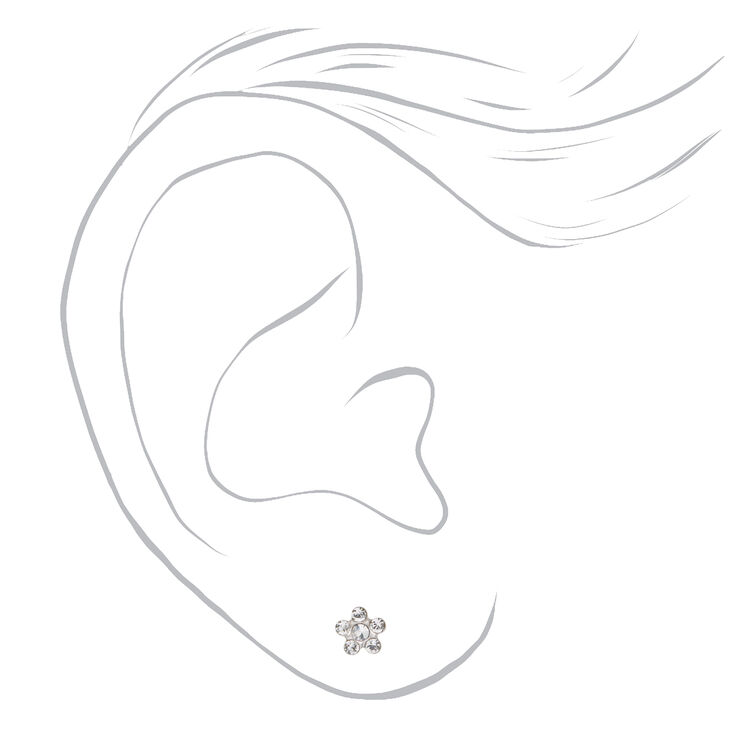 14kt White Gold Crystal Daisy Studs Ear Piercing Kit with Ear Care Solution,