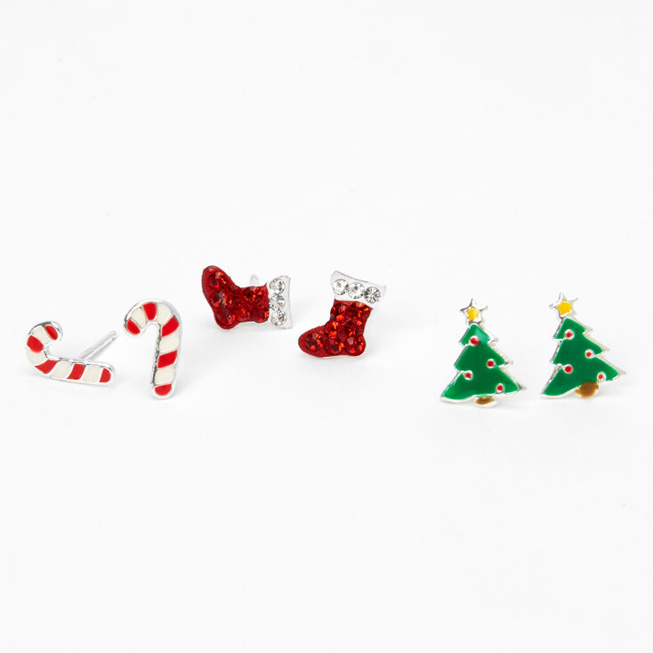Sterling Silver Christmas Spirit Stud Earrings - | Claire's