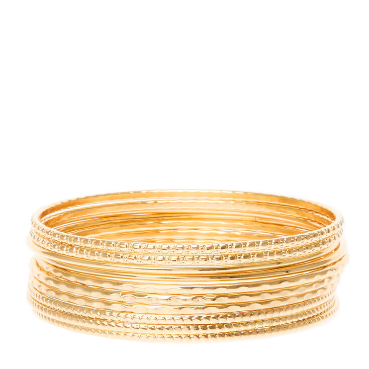 Gold Tone Textured Bangle Set | Claire's
