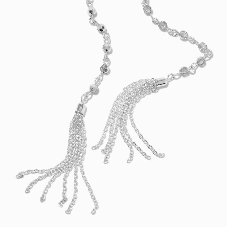 Silver-tone Beaded Dangle Black Cord Wrap Choker Necklace ,