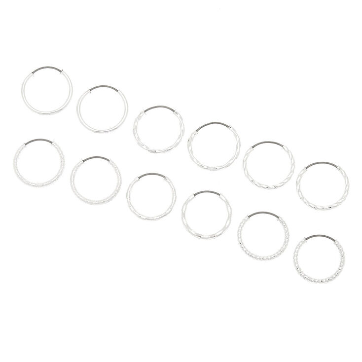 Silver 15MM Textured Hoop Earrings - 6 Pack,