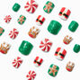 Faux ongles autocollants ic&ocirc;nes de No&euml;l &agrave; paillettes - Lot de 24,