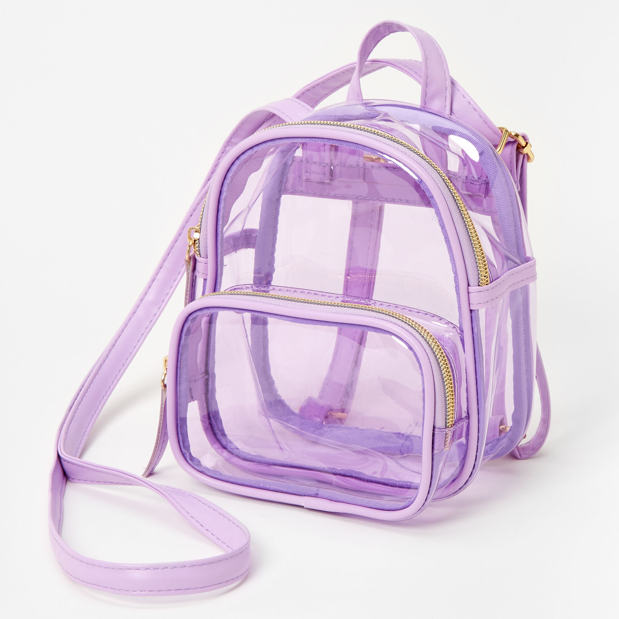 Claire's Mini sac à dos à bordure violette - Transparent