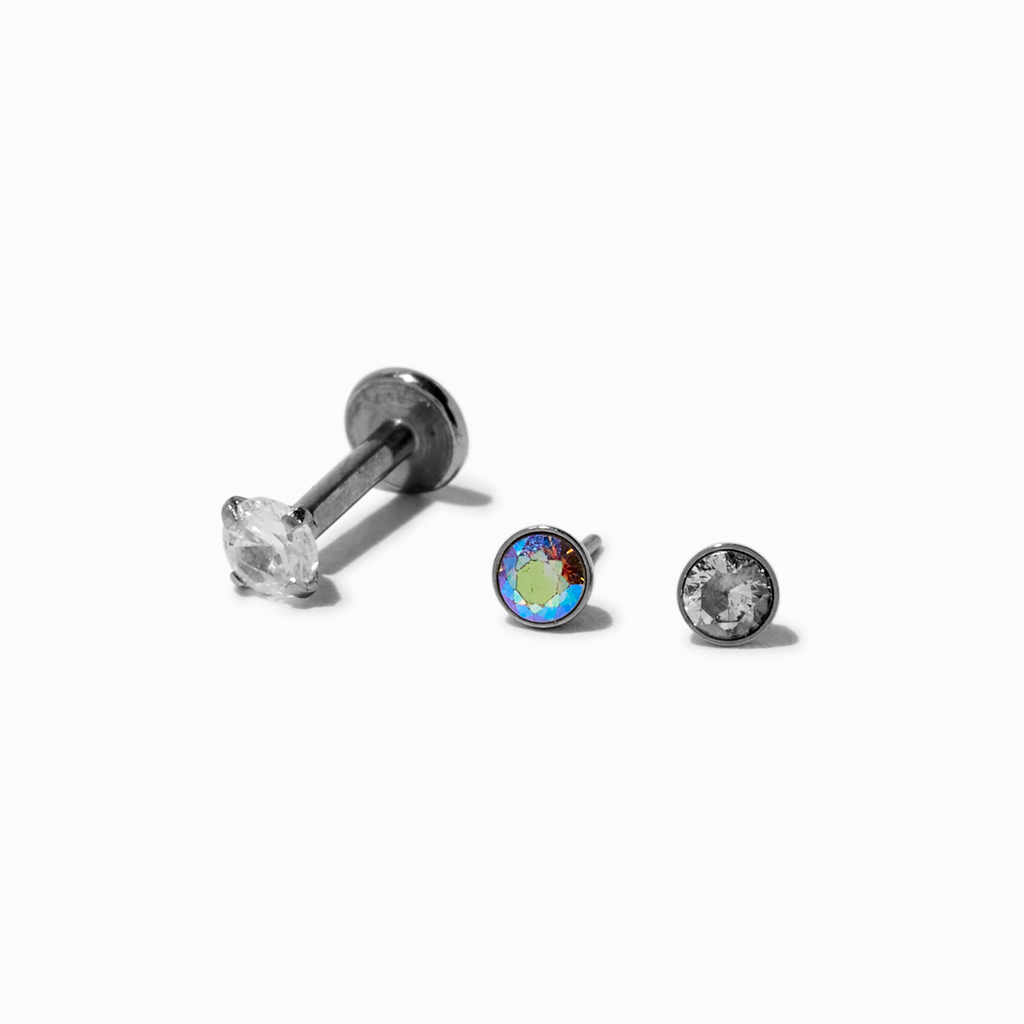 View Claires Tone Anodized 16G Stud Threadless Cartilage Earrings 3 Pack Silver information