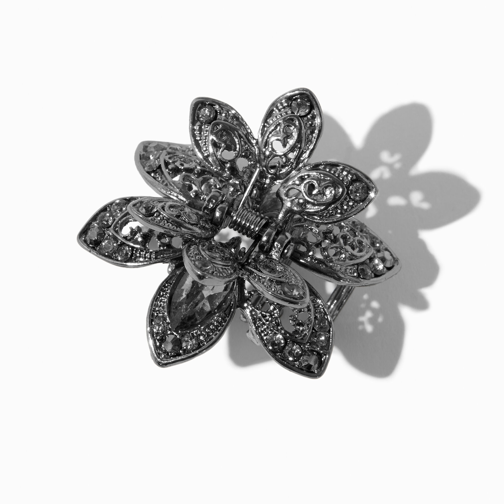 View Claires Hematite Crystal Embellished Filigree Flower Hair Claw information