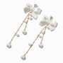 White Bow Gold-tone Pearl 4&quot; Drop Earrings ,