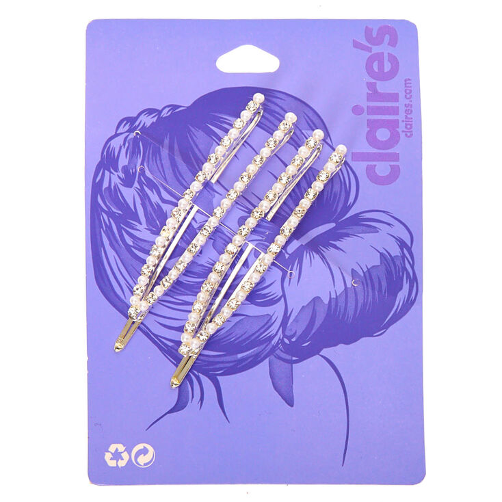 Claire's Lot de 2 épingles plates ajourées avec perle d'imitation et strass couleur argenté