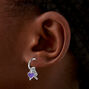 Purple Heart, Pearl &amp; Silver-tone Bow Charm Hoop Earrings,