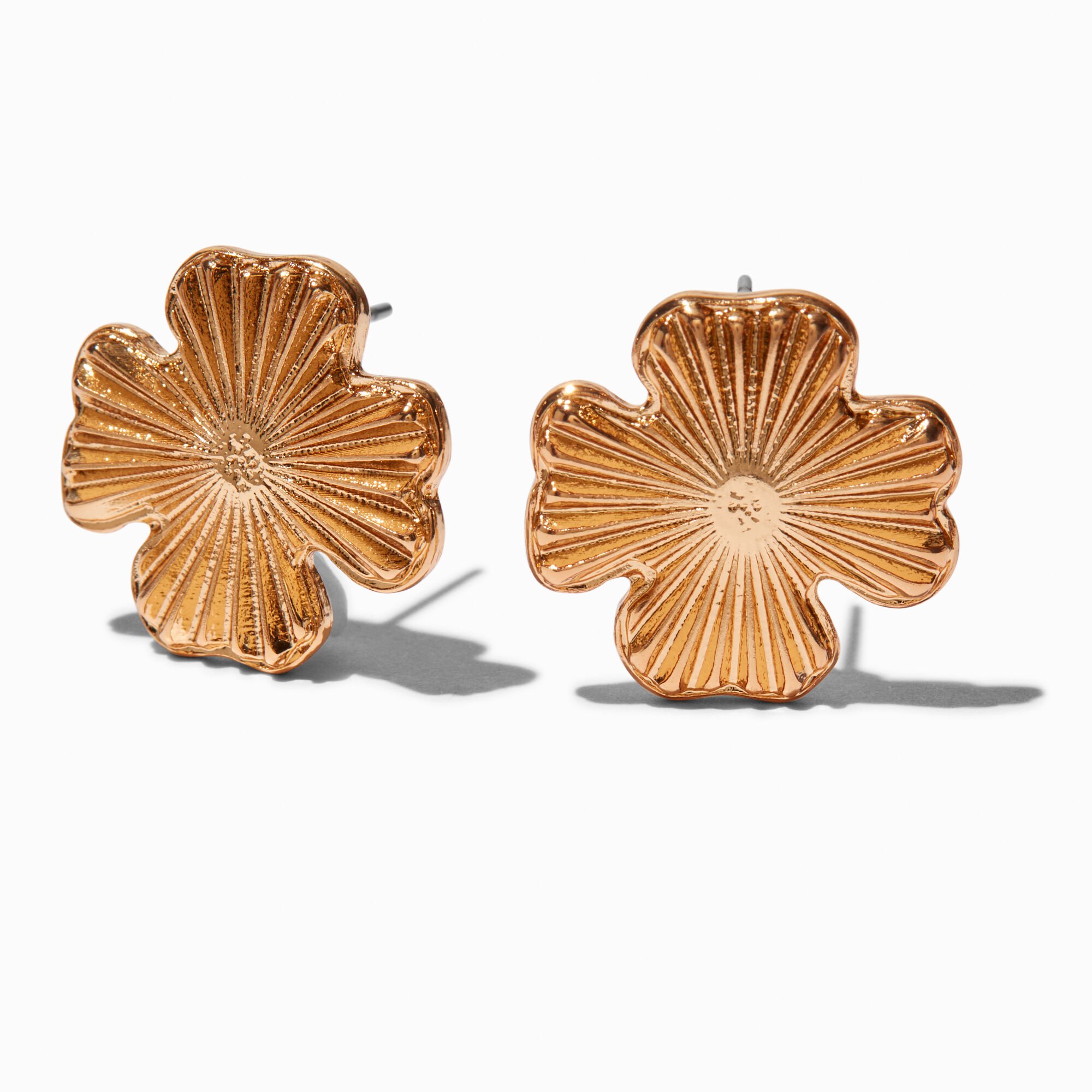 Gold-tone Radiating Clover Stud Earrings,
