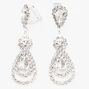 Silver 1.5&quot; Rhinestone Teardrop Clip On Drop Earrings,