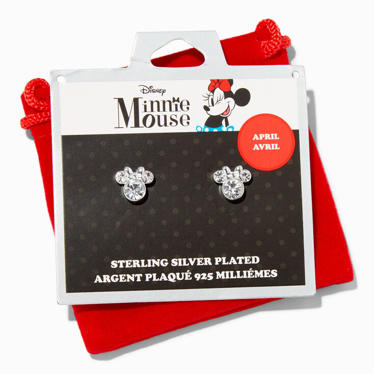 Disney Minnie Mouse Birthstone Sterling Silver Stud Earrings - April,