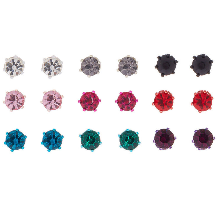 Anodized Crystal Stud Earrings - 9 Pack,