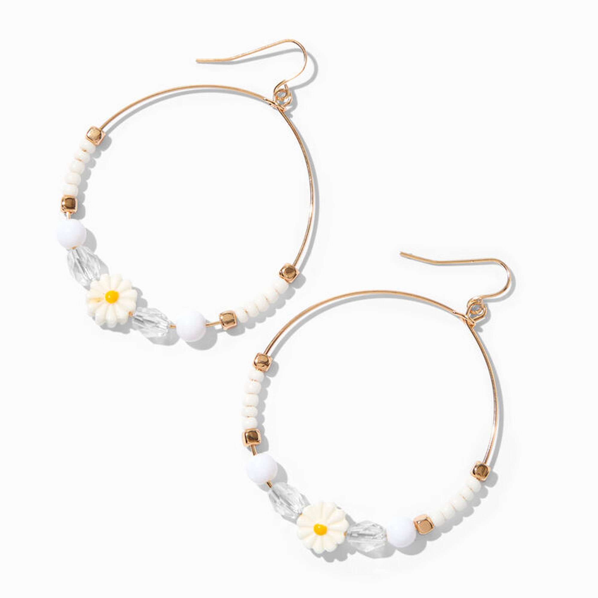 View Claires Daisy Beaded Hoop 2 Drop Earrings White information