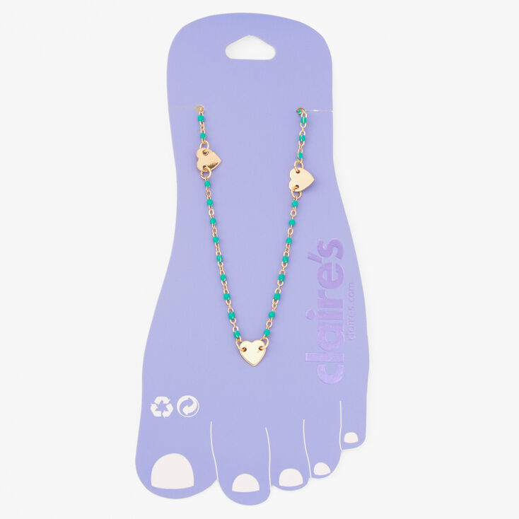Turquoise Gold-tone Heart Chain Anklet,