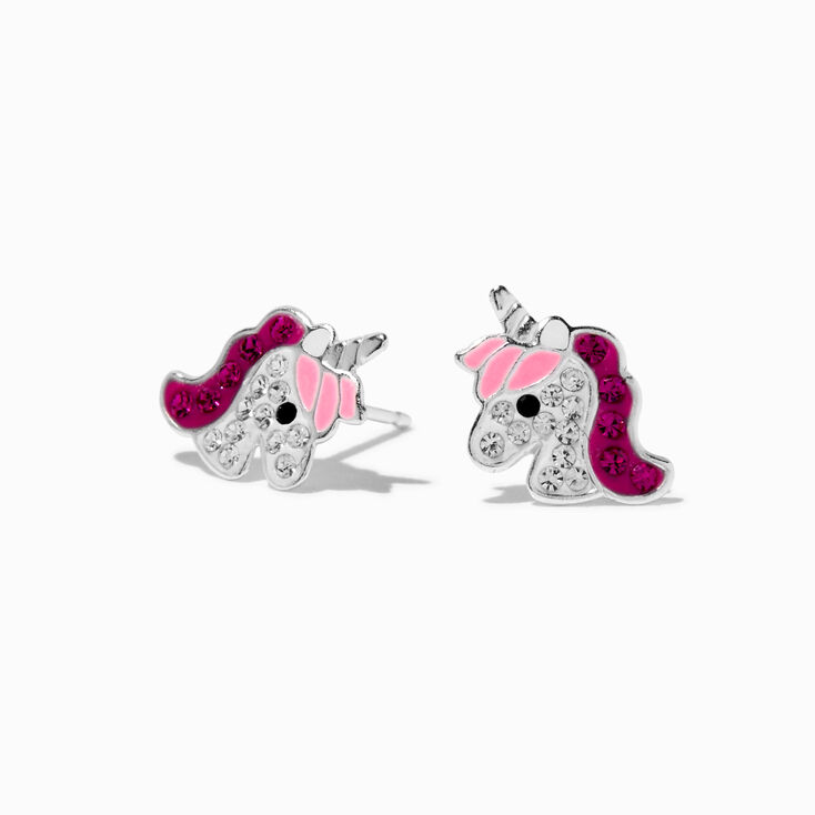 Sterling Silver Crystal Unicorn Stud Earrings,