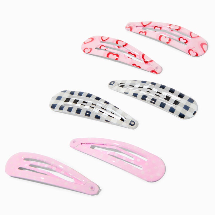 Claire&#39;s Club Heart Gingham Snap Hair Clips - 6 Pack,