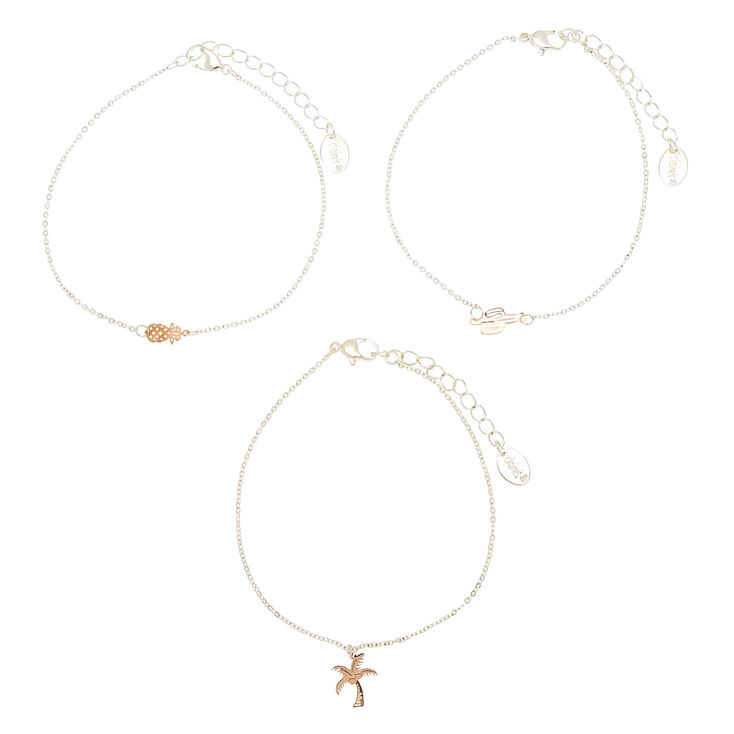 Silver Tropical Chain Anklets - 3 Pack,