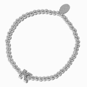 Silver-tone Pav&eacute; Crystal Letter Initial Stretch Bracelet - K,