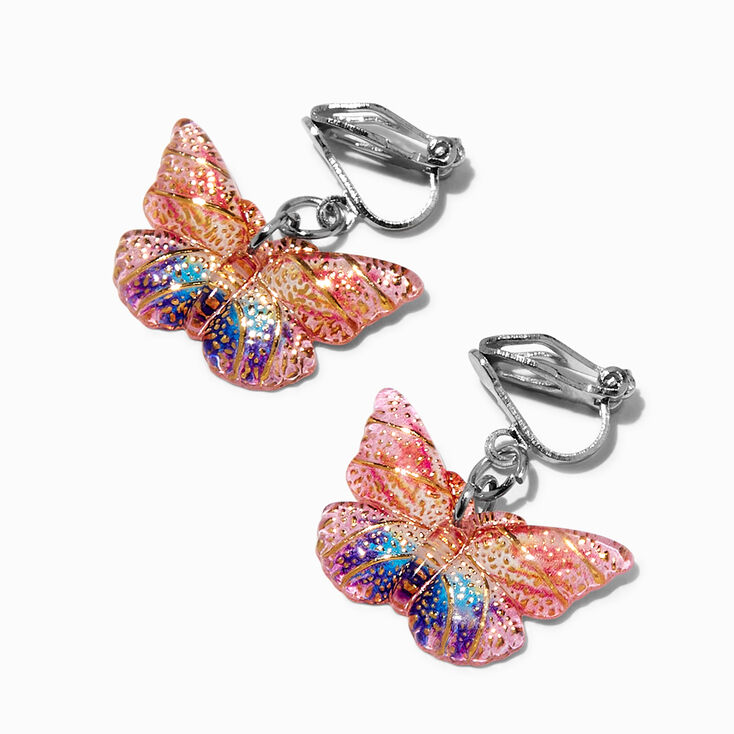 Glitter Butterfly 1&#39;&#39; Clip-On Drop Earrings,