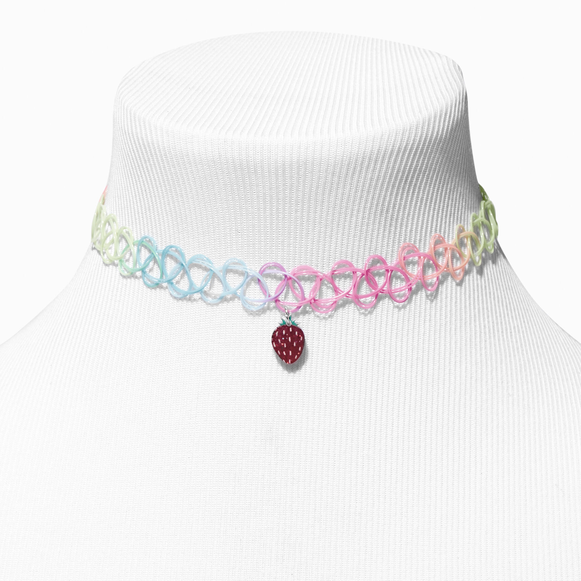 Claire s Club Strawberry Charm Rainbow Tattoo Choker Necklace