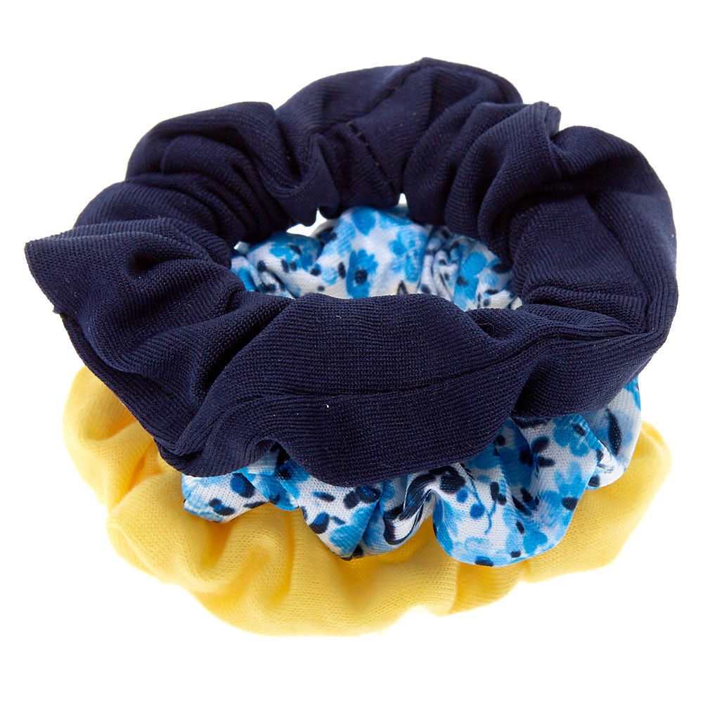 Claire's Club Small Blue & Yellow Floral Hair Scrunchies - 3 Pack,