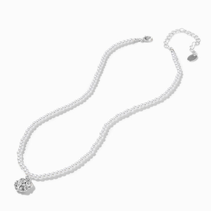 Pearl &amp; Silver-tone Rosette Pendant Necklace,