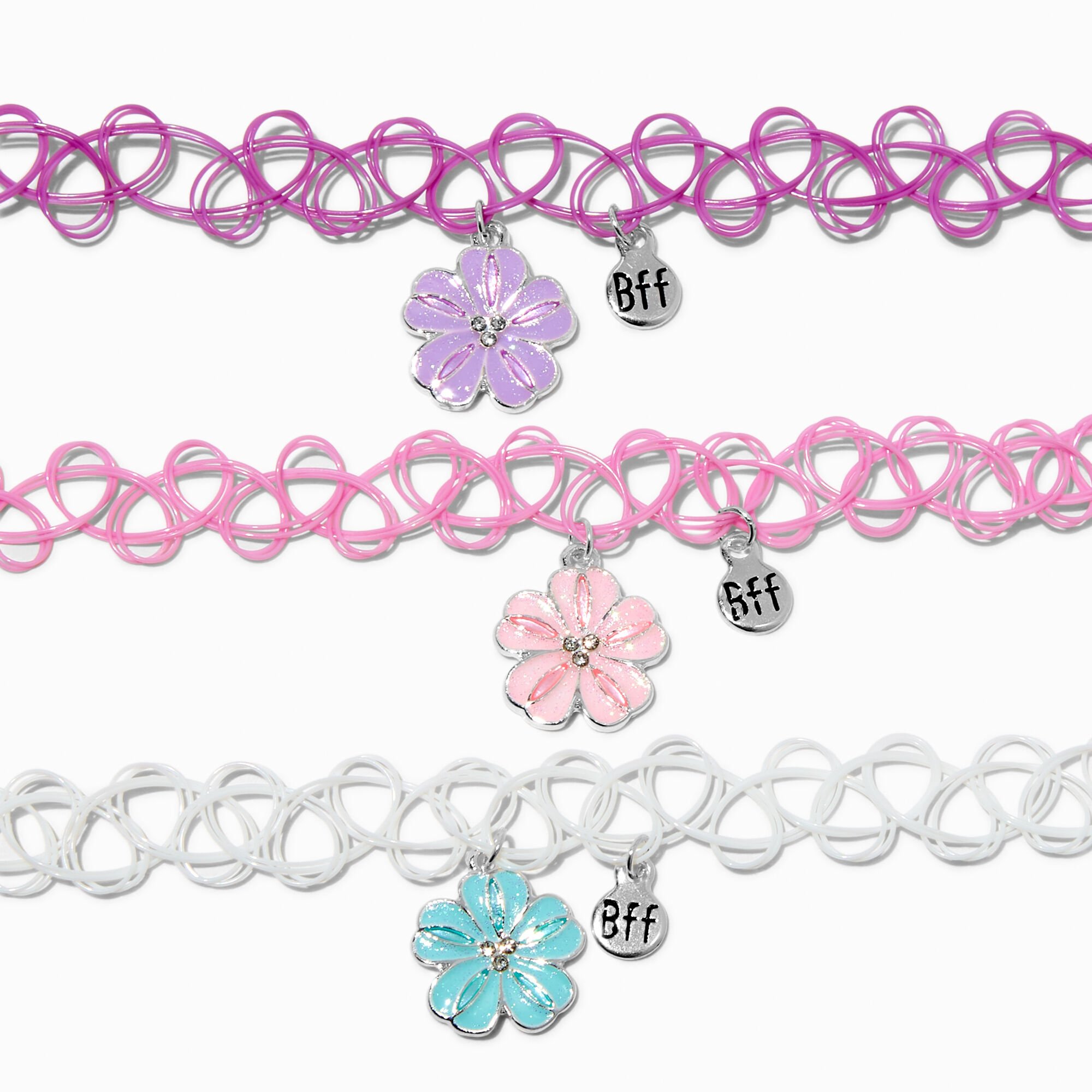 Best Friends Tropical Flower Tattoo Choker Necklaces - 3 Pack,