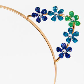 Gold Flower Cat Ears Headband - Blue,