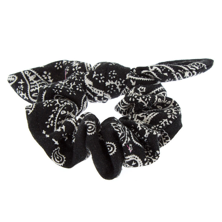Bandeau bandana soyeux imprim&eacute; floral et cachemire - Noir,