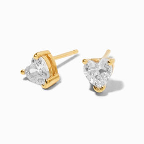 18K Gold Plated Cubic Zirconia Heart Stud Earrings,