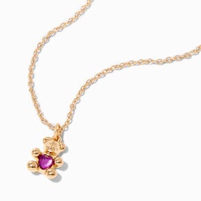 Gold February Birthstone Teddy Bear Pendant Necklace,