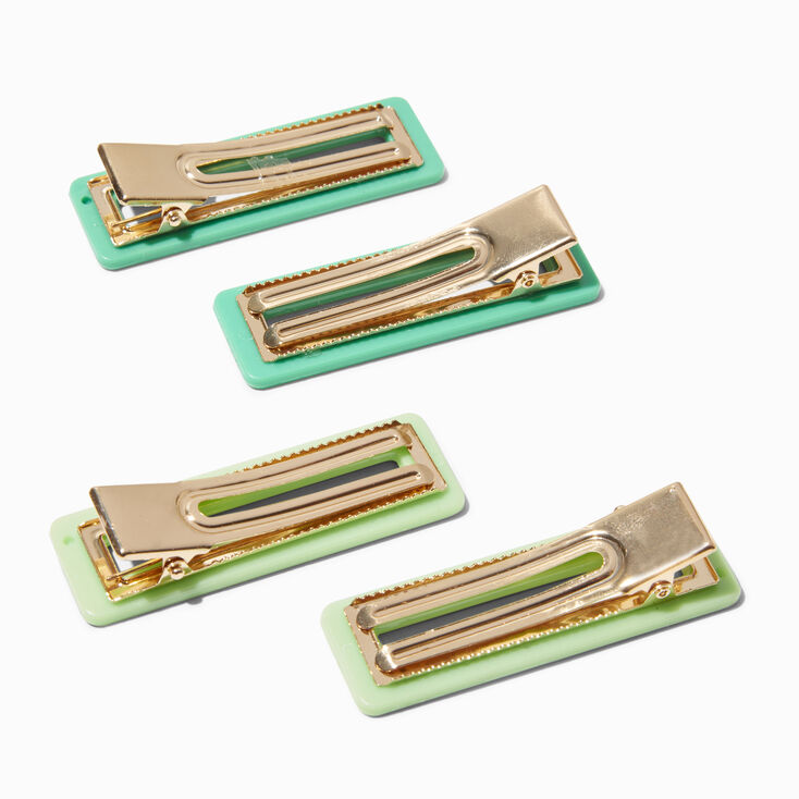 Green Mix Rectangular Cutout Hair Clips - 4 Pack,