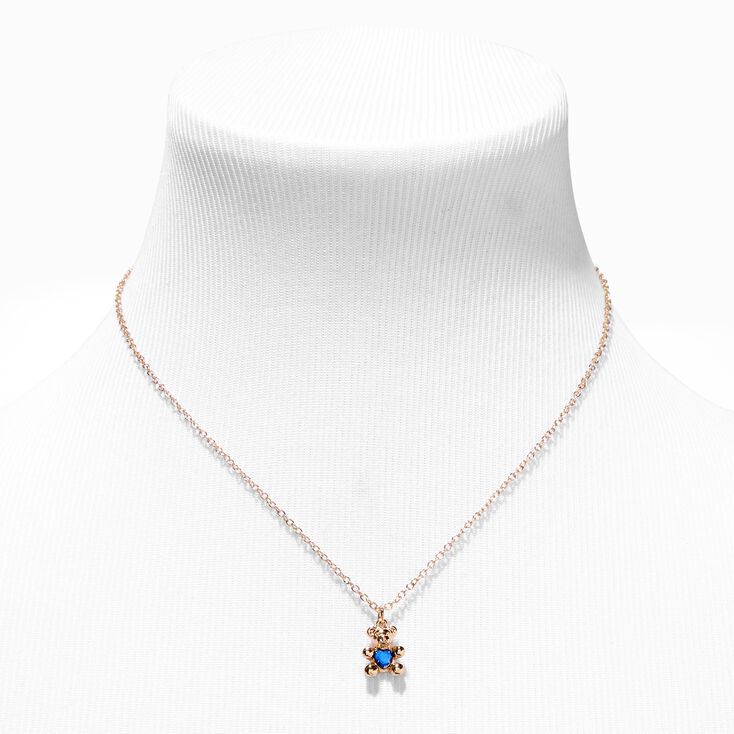 Gold September Birthstone Teddy Bear Pendant Necklace,