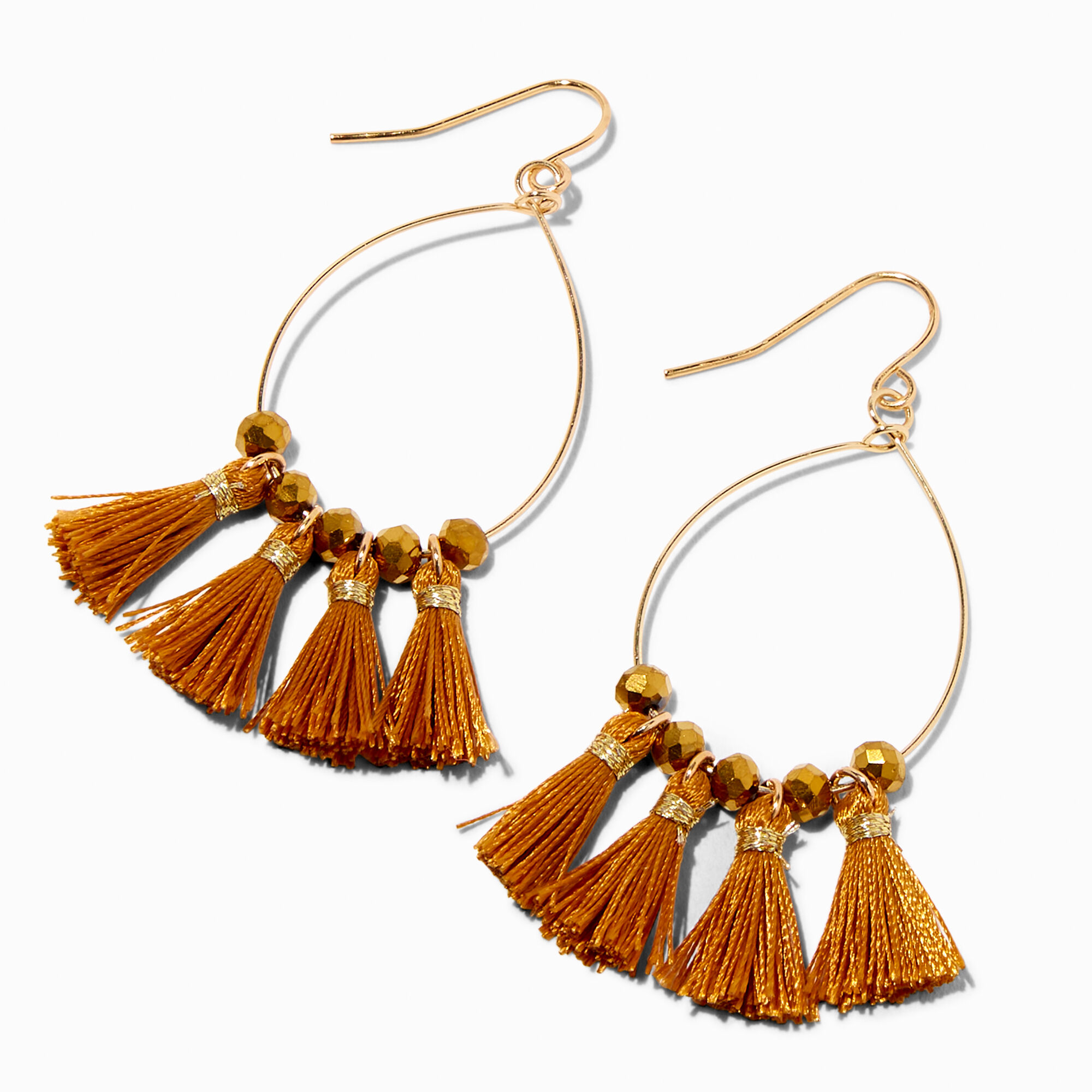 Gold tone Mustard Tassel 2 Hoop Earrings Claire s