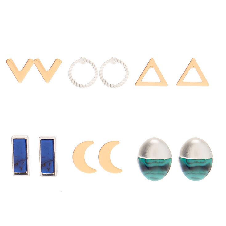 Claire's Clous d'oreilles formes célestes en métaux mixtes - Lot de 6