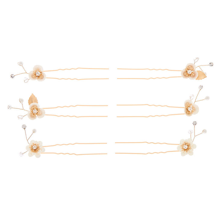 Gold Fancy Floral Hair Pins - 6 Pack,