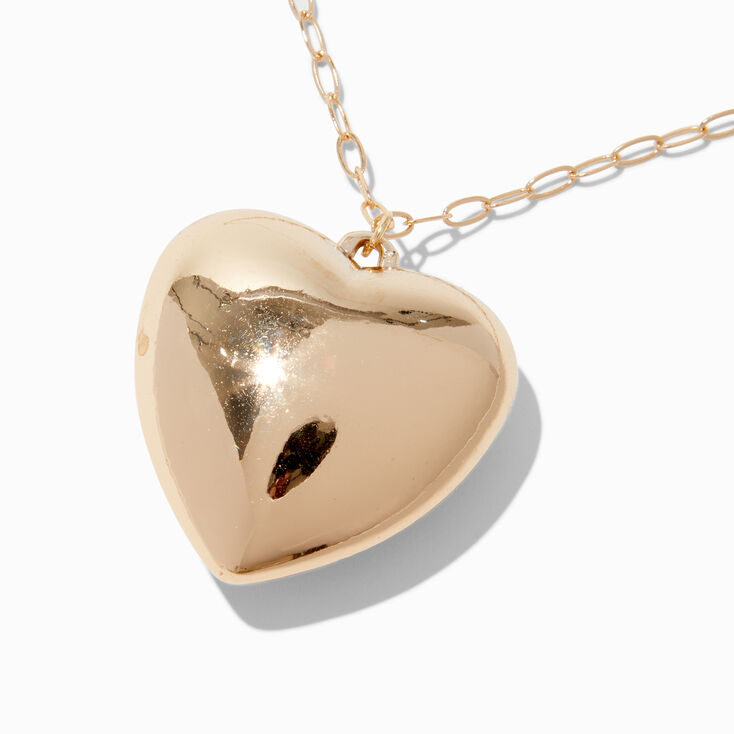 Gold-tone Puffy Heart Long Pendant Necklace ,