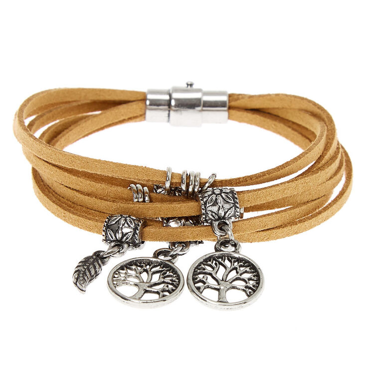 Bracelet double tour de poignet arbre de vie couleur argent&eacute;e - Marron,