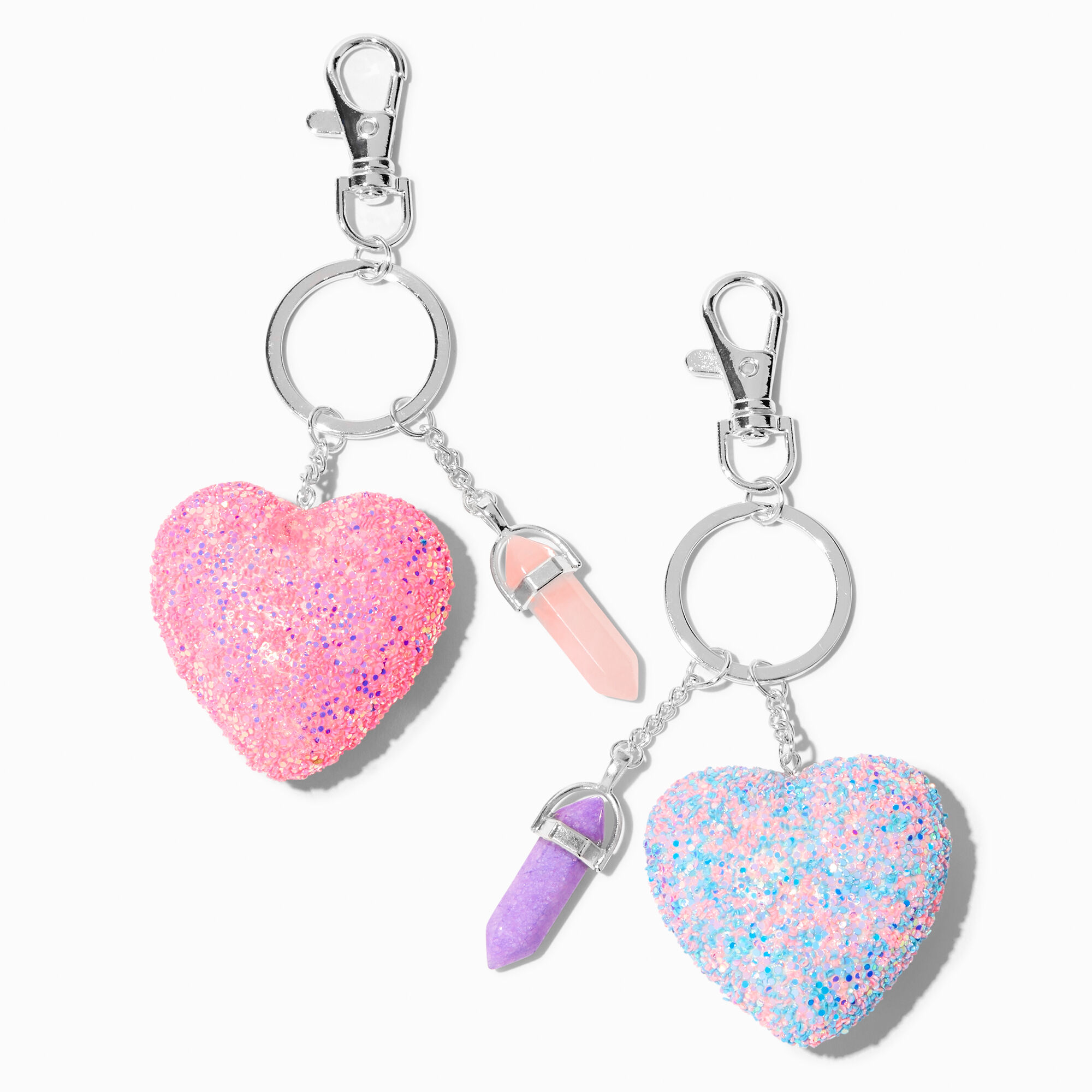 View Claires Best Friends Pastel Confetti Hearts Keyrings 2 Pack Silver information