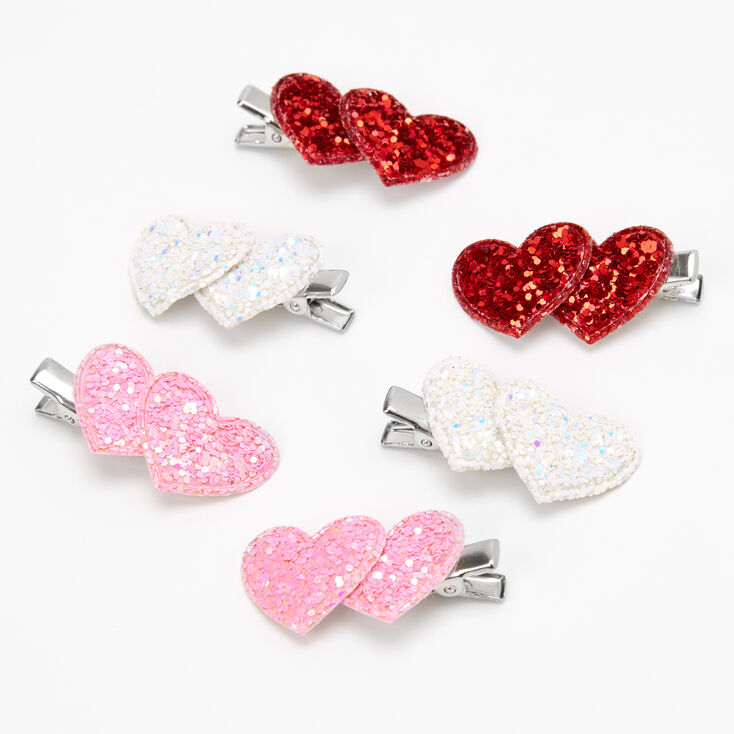 Sequin Double Hearts Hair Clips - 6 Pack,