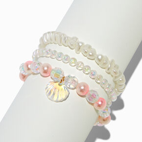 Iridescent Seashell Beaded Stretch Bracelets - 3 Pack,