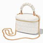 White Quilted Hearts Dual Strap Crossbody Bag,